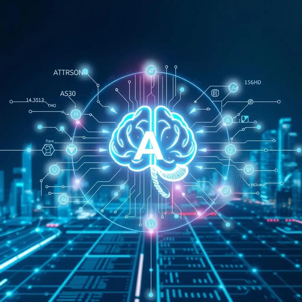The glowing brain symbol with data streams represents advanced artificial intelligence technology. The glowing brain symbol with data streams represents advanced artificial intelligence technology.