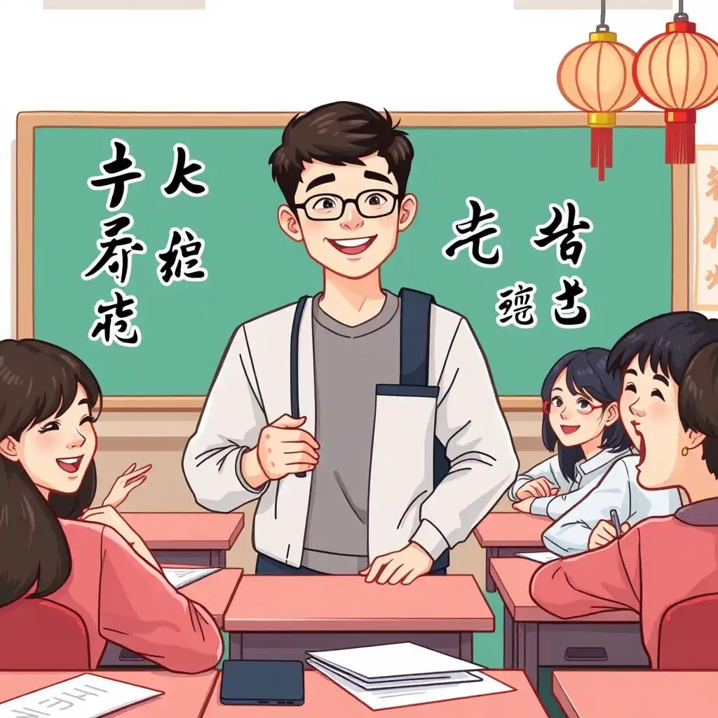 A foreign student confidently communicates with his Chinese teacher and classmates in the classroom. A foreign student confidently communicates with his Chinese teacher and classmates in the classroom.